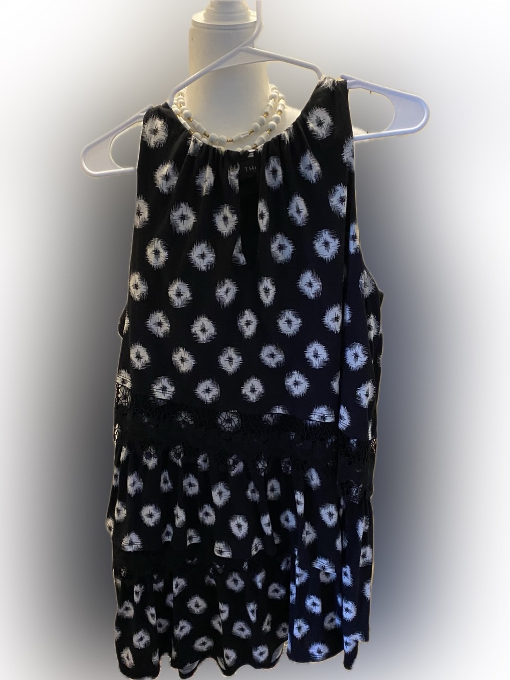 Thakoon Tiered Black and White Lace Trimmed Short Dress